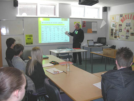 Presentation by Ray Woodcock about Stansted Airport at Plume School in Maldon, Essex